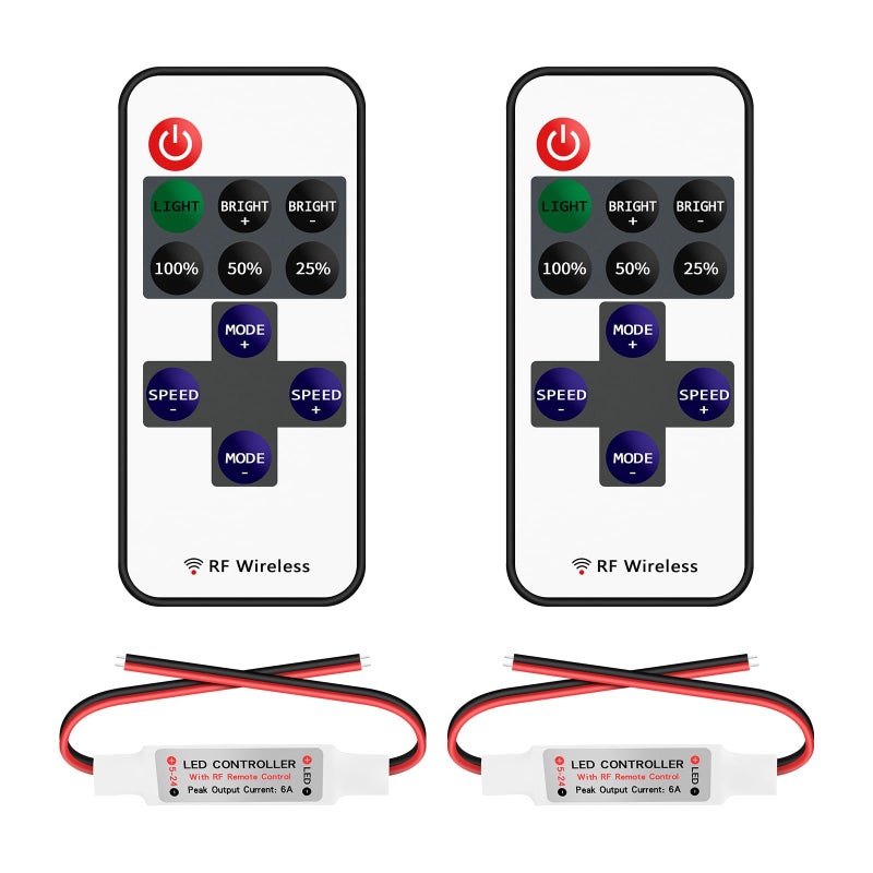 VIPMOON 2 Pack 11 Key RF Mini Wireless Remote Controller with DC 5-24V for 3528 5050 Single Color LED Strip Lights Wireless Switch Control Dimmer - Image 1